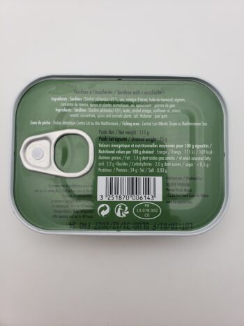 Image of Ferrigno sardines in escabeche back label nutritional information