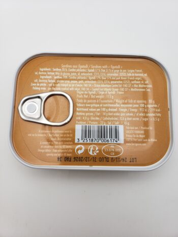 Image of Ferrigno sardines aux figatelli back label nutritional information