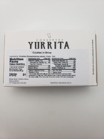 Image of Yurrita cockles in brine nutritional label