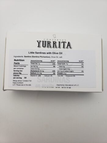 Image of Yurrita sardines back label nutritional information