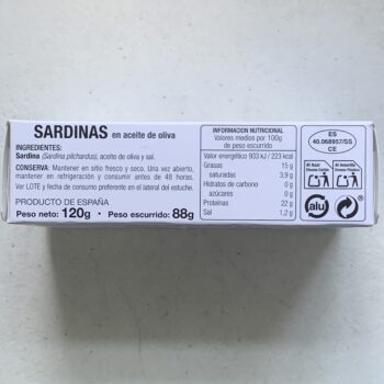 Image of the side panel of a package of Yurrita Sardines in Olive Oil