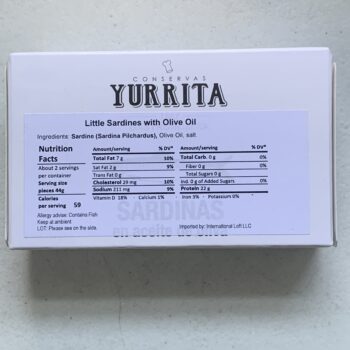 Image of the back of a package of Yurrita Sardines in Olive Oil