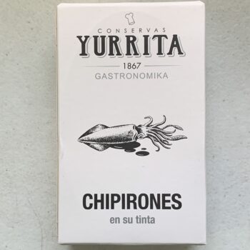 Image of the front of a package of Yurrita Squid in Ink Sauce