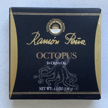 Image of the front of a package of Ramón Peña Octopus in Olive Oil, Gold Line