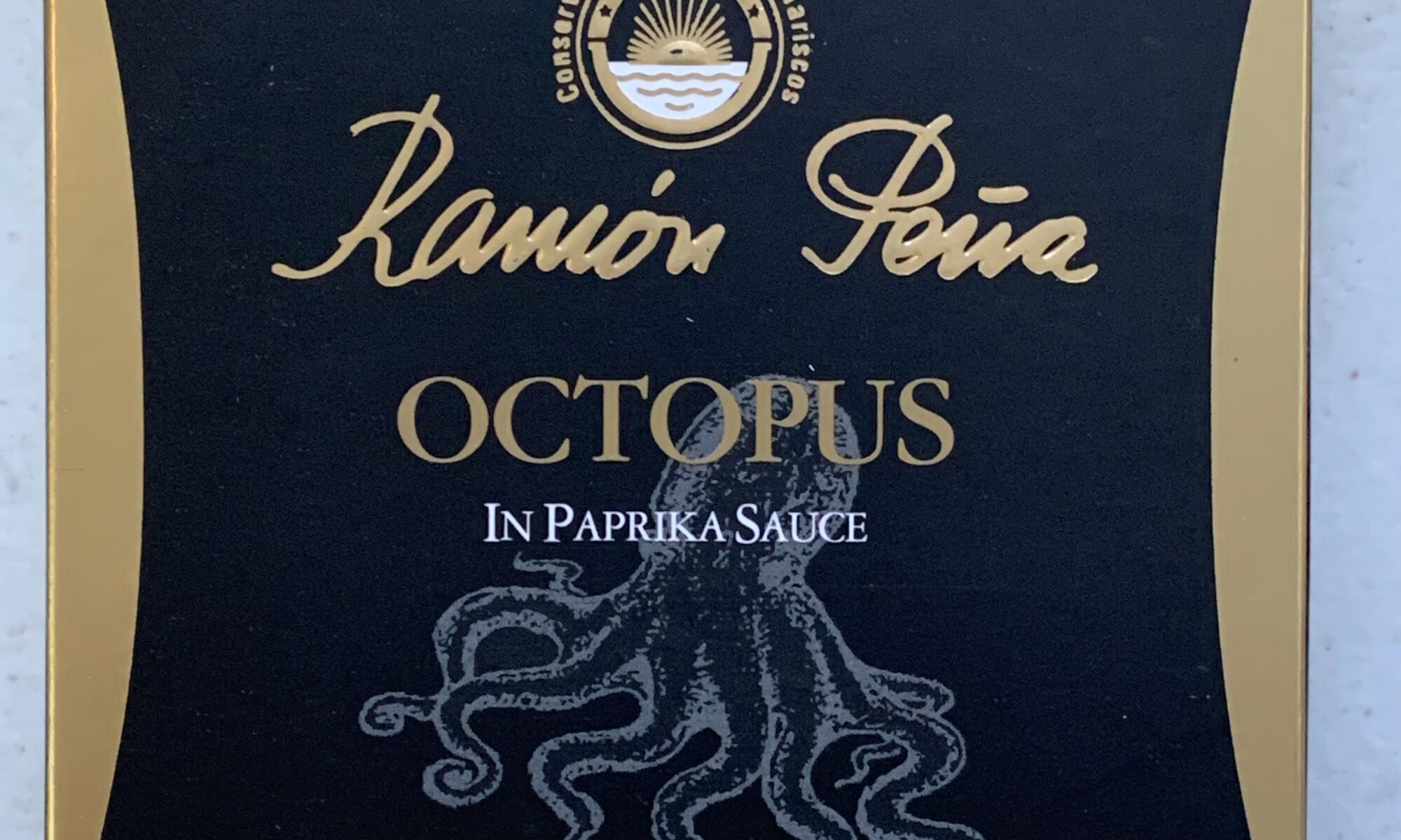 Image of the front of a package of Ramón Peña Octopus in Paprika Sauce, Gold Line