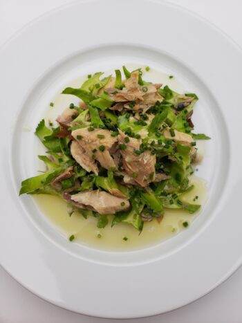 Image of Ferrigno mackerel in olive oil plateed with lemon vinaigrete and wing beans