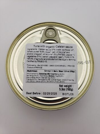 Image of Mouettes d'arvor tuna with catalan sauce nutritional label