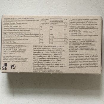 Image of the back of a package of José Gourmet Stuffed Squid in Ink
