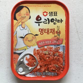 Image of the front of a tin of Sempio Braised Dried Pollock in Spicy Sauce (Gochujang)