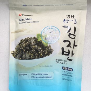 Image of the front of a package of Sempio Seasoned Seaweed Snack (Gim Jaban), Shrimp