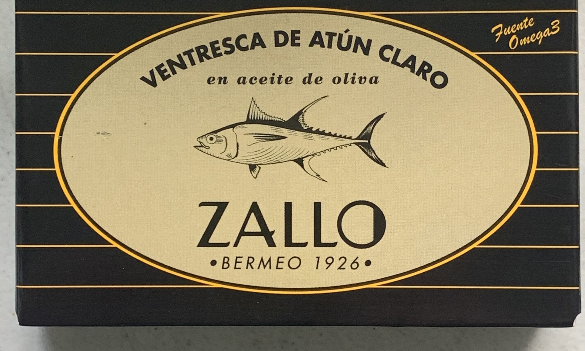 Image of the front of a package of Zallo Yellowfin Ventresca in Olive Oil