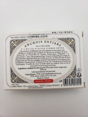 Image of ALbert Menes vintage anchovies back nutrition label