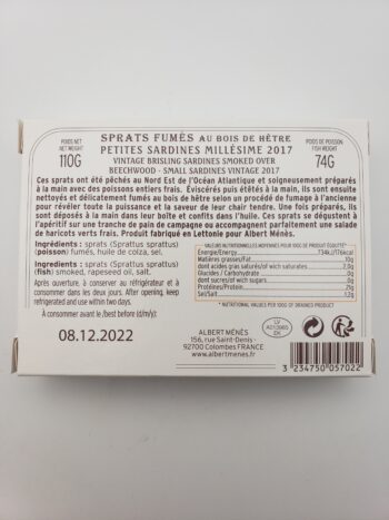 Image of Albert Menes smoked sprats back label