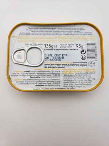 Image of Ferrigno sardines in rapeseed oil back label nutritional information