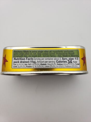 Image of Rizzoli anchovies in olive oilside of tin