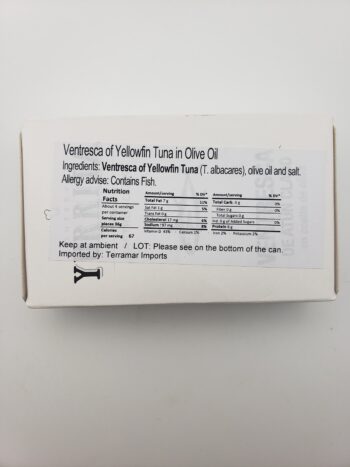Image of Yurrita Yellowfin ventresca back label nutritional information