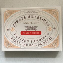Image of the front of a package of Albert Ménès Vintage Smoked Sprats, 2017