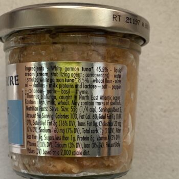 Image of the back of a jar of Groix & Nature White Tuna Rillettes
