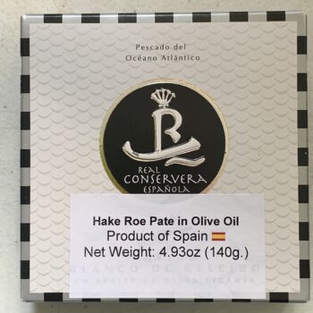 Image of the front of a package of Real Conservera Spicy Hake Roe Pâté