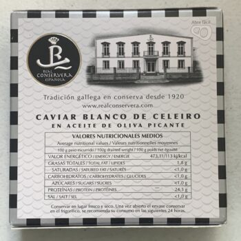 Image of the back of a package of Real Conservera Spicy Hake Roe Pâté