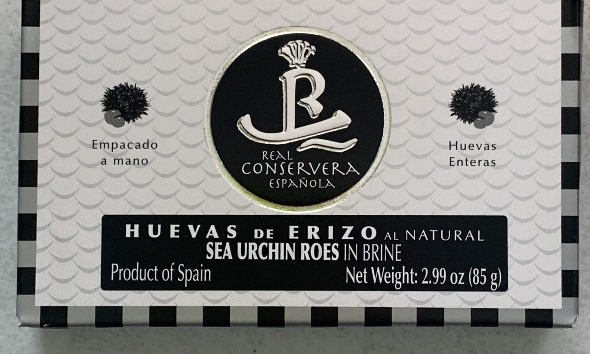 Image of the front of a package of Real Conservera Sea Urchin Roes in Brine