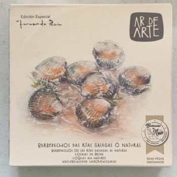 Image of the front of a package of Ar de Arte Cockles in Brine 30/40, Fernando Rei Edition
