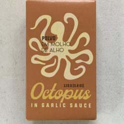 Image of the front of a package of Ati Manel Octopus in Garlic Sauce