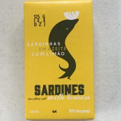 Image of the front of a package of Ati Manel Sardines in Olive Oil with Lemon
