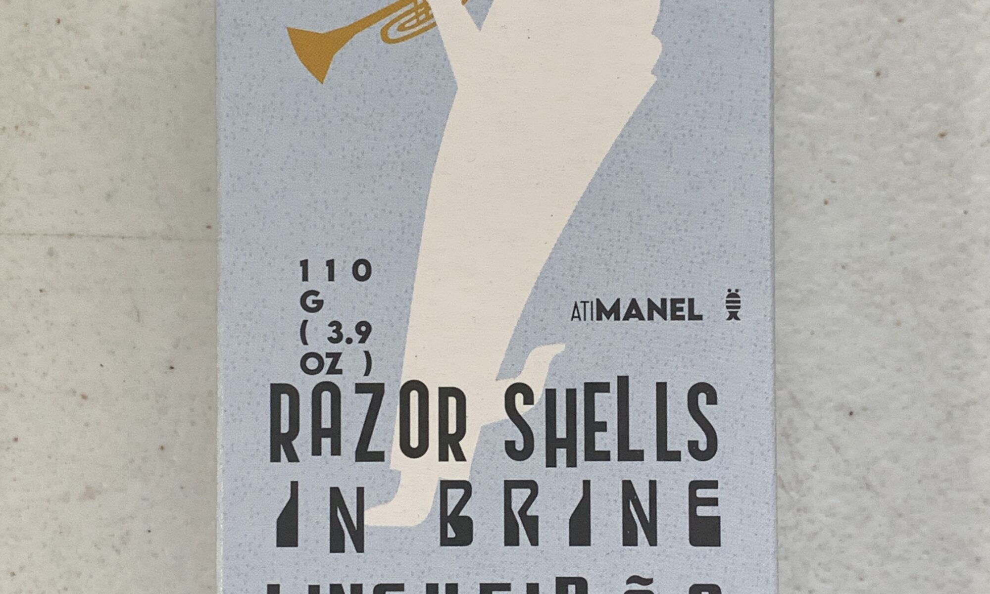 Image of the front of a package of Ati Manel Razor Clams in Brine