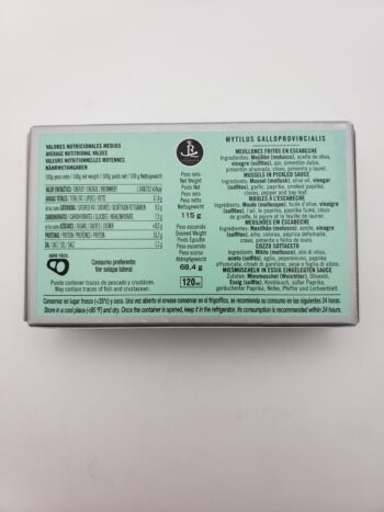 Image of Real Conservera mussels 1920 back label nutritional information