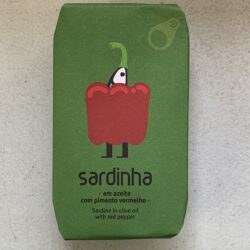 Image of the front of a package of Sardinha Sardines in Olive Oil with Red Bell Pepper