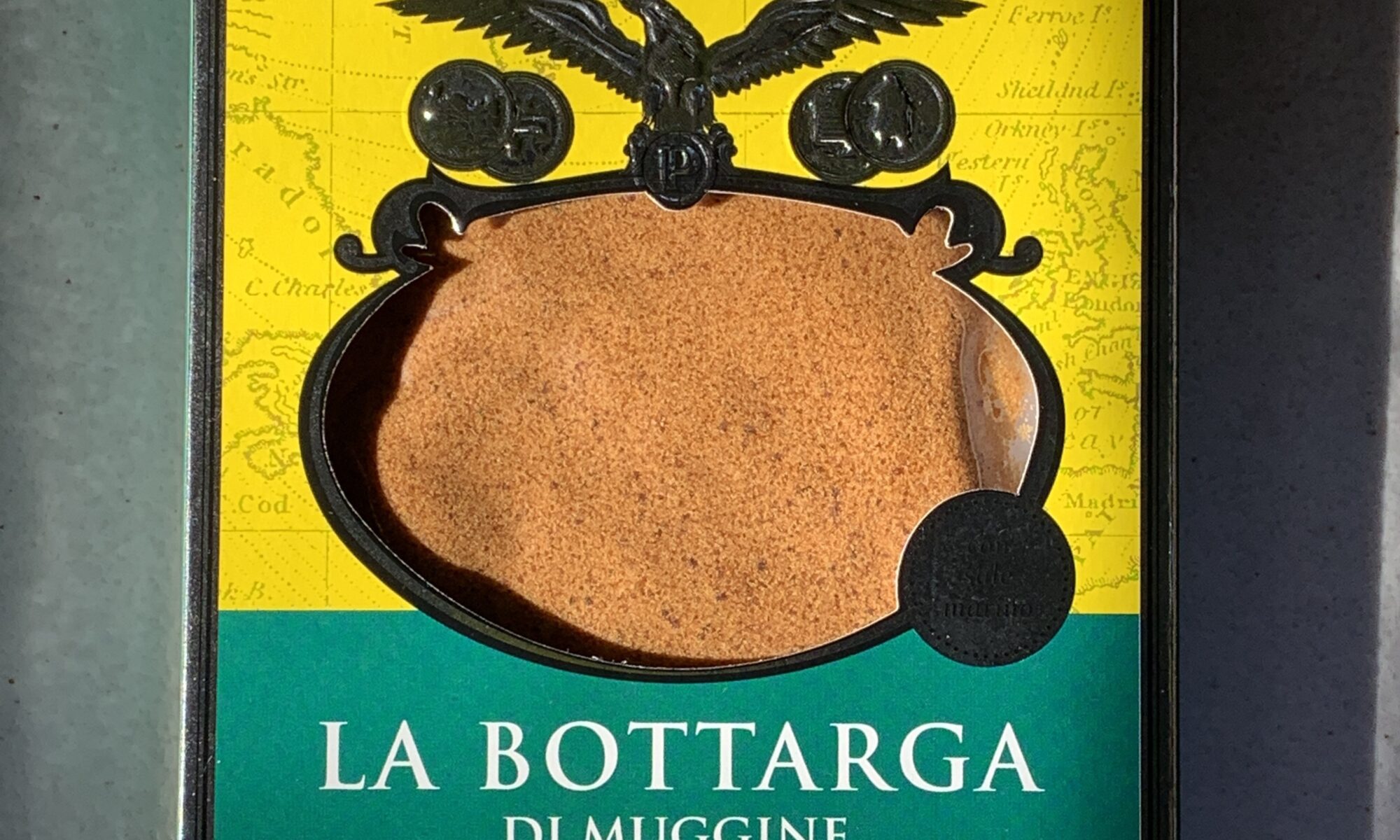 Image of the front of a package of Angelo Parodi Grated Mullet Bottarga (Salted, Dried Roe)
