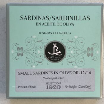 Image of the front of a package of Real Conservera Selección 1920 Small Sardines (Sardinillas) in Olive Oil 12/16