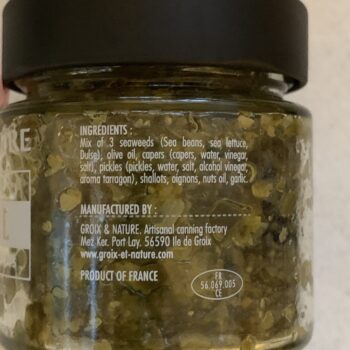 Image of the back of a jar of Groix & Nature Seaweed Tartare with Capers and Pickles
