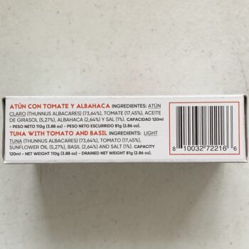 Image of the back of a package of Don Gastronom (La Narval) Yellowfin Tuna with Tomato and Basil