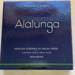 Image of the front of a package of Artesanos Alalunga European Hake in Salsa Verde