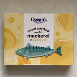 Image of the front of a package of Ocean's Sweet Smoked Mackerel