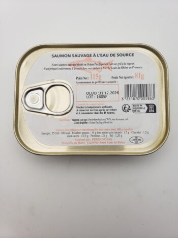 Image of Ferrigno salmon in water back label with nutritional information