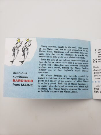 Image of Maine Sardine Recipes by the Maine Sardine Council booklet inner front page