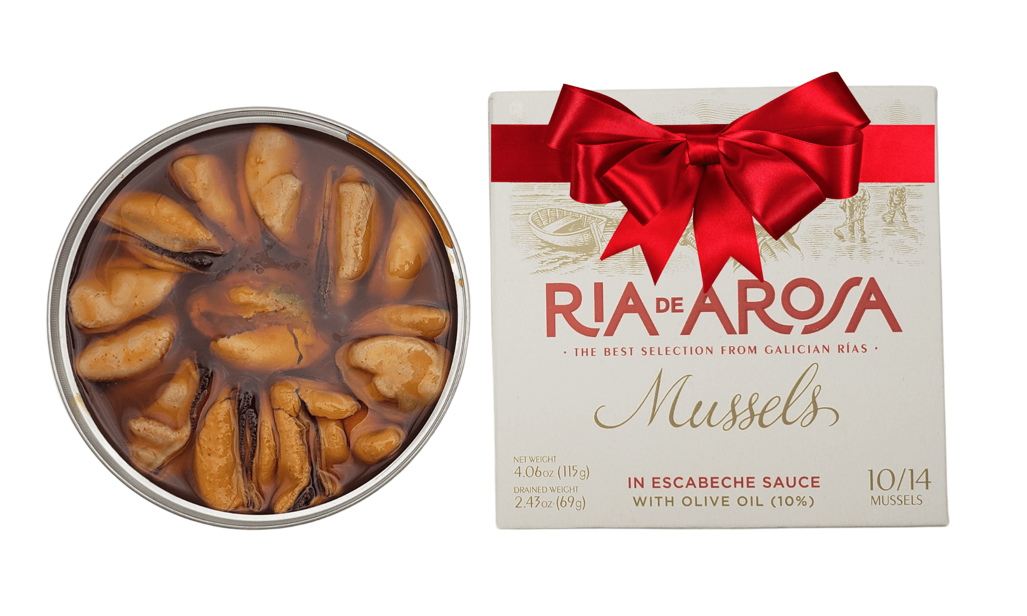 Holiday banner of wrapped Ria de Arosa mussels
