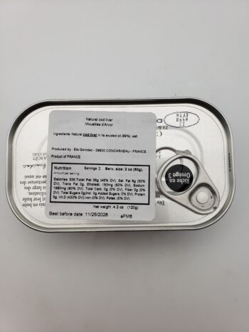 Images of Mouettes d'arvor cod liver back label nutritional information