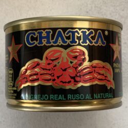 Image of the front of a can of Chatka King Crab 100% Legs, 185g