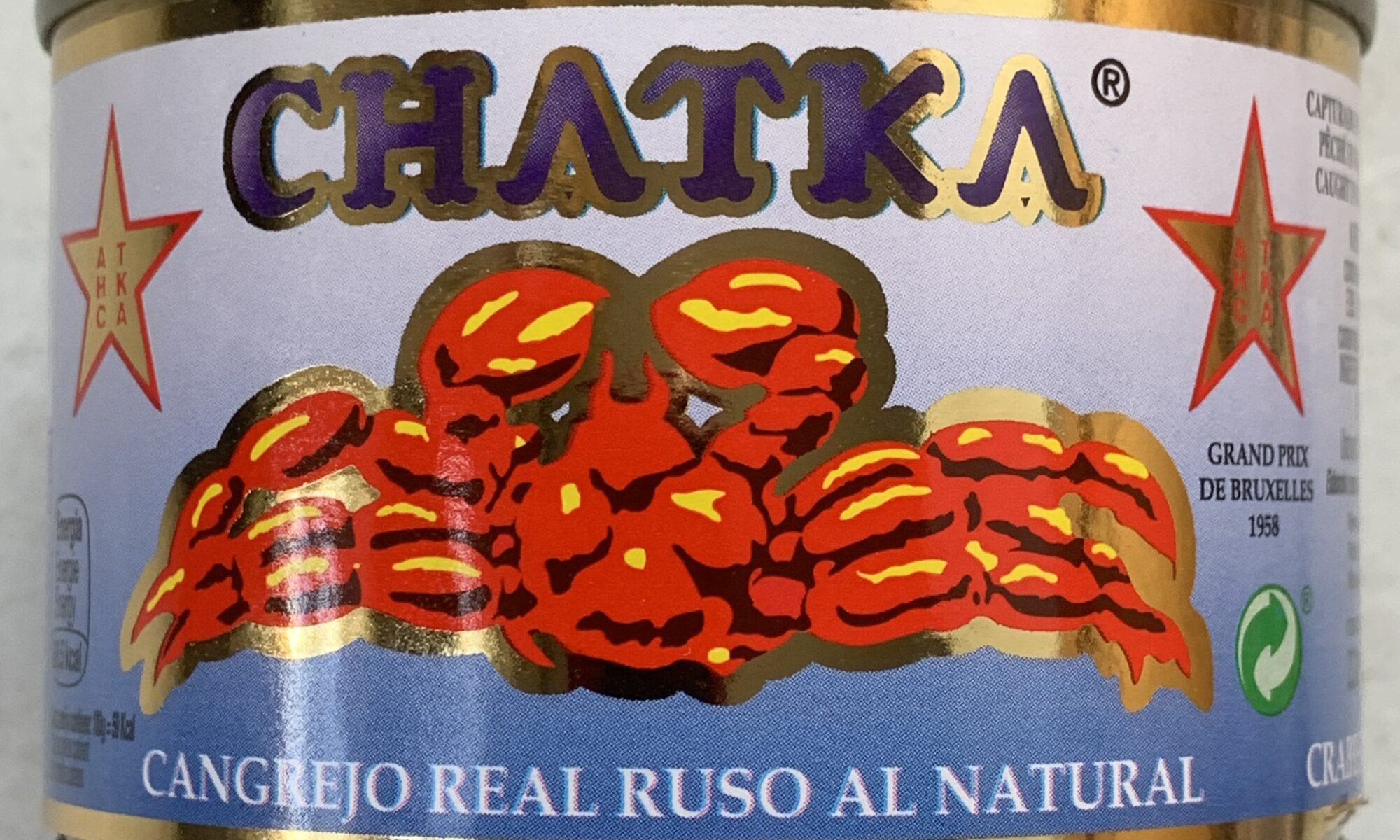 Image of the front of a can of Chatka King Crab 15% Legs, 185g