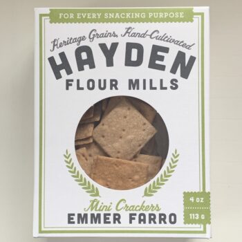 Image of the front of a box of Hayden Flour Mills Emmer Farro Crackers
