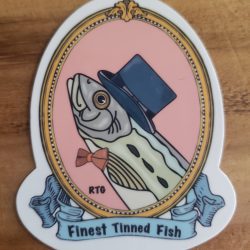Image of Finest Tinned Fish sticker RTG sardines desgined by Amanda Bienko