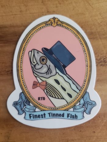 Image of Finest Tinned Fish sticker RTG sardines desgined by Amanda Bienko