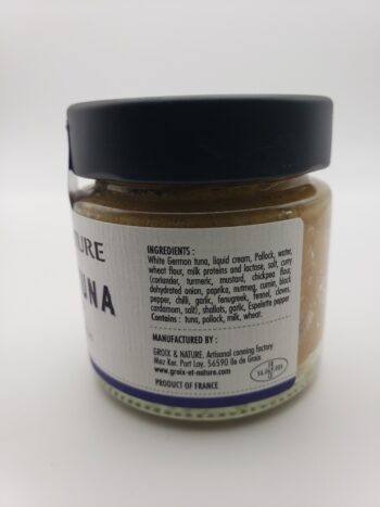 Image of Groix & NAture Indian Tuna rillettes back label with ingredients