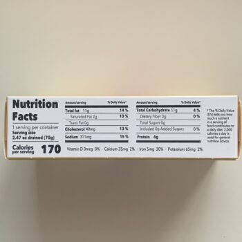 Image of the Nutrition Info panel of a package of Don Gastronom (La Narval) Mussels in Spicy Garlic Sauce