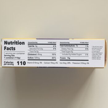 Image of the Nutrition Info panel on a package of Don Gastronom (La Narval) Scallops in Vieira Sauce