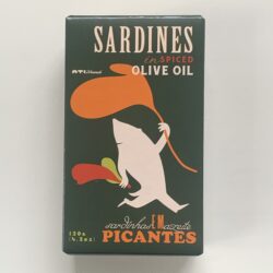 Image of the front of a package of Ati Manel Sardines in Spicy Olive Oil